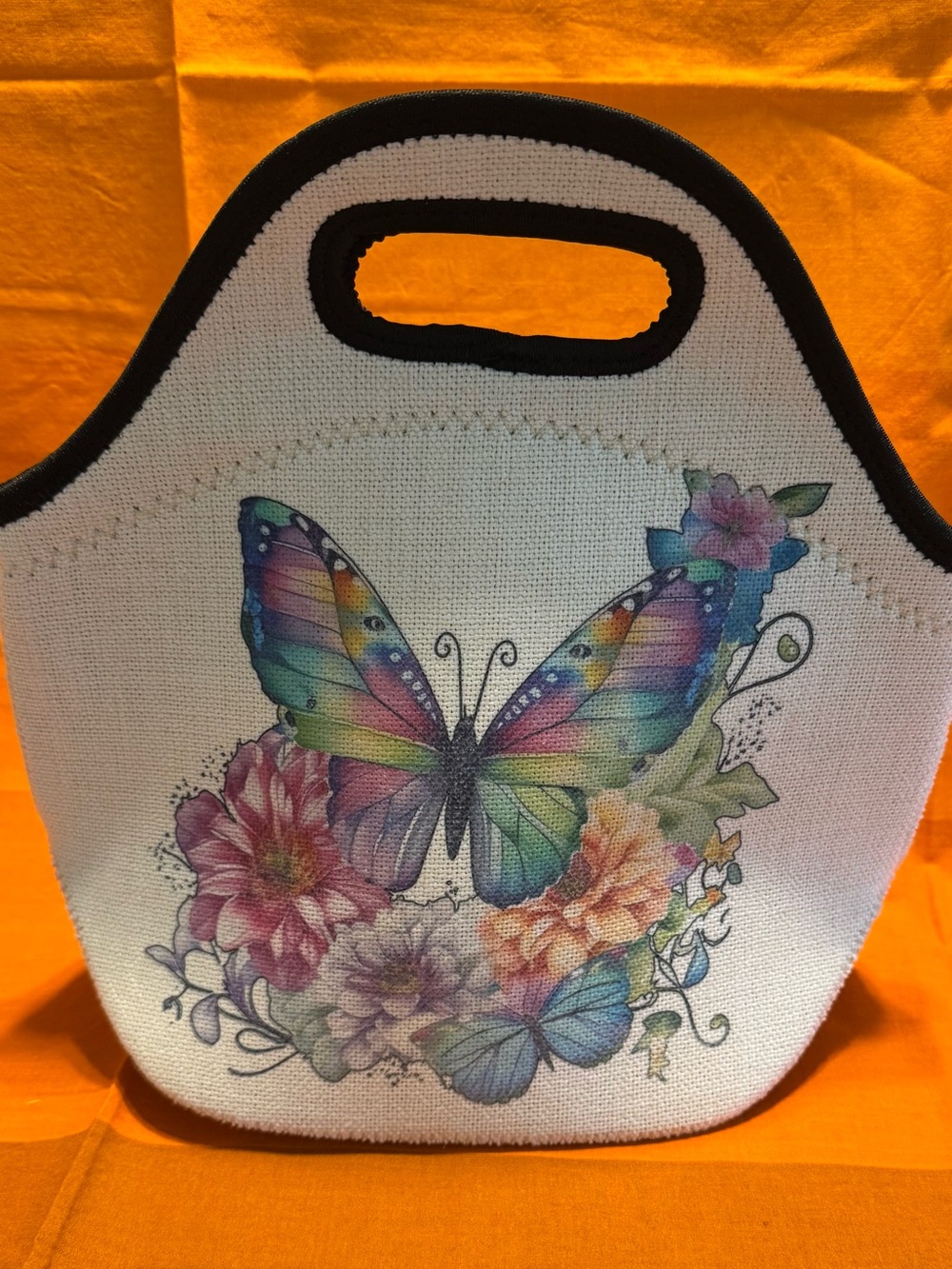 Butterfly Floral Neoprene Lunch Tote Bag - Multicolor